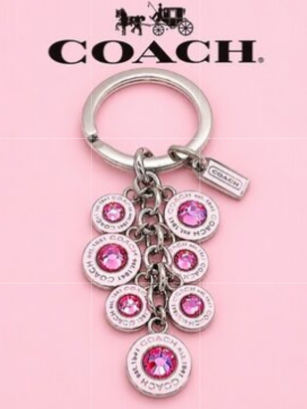 Coach vintage pink crystal bag charm keychain